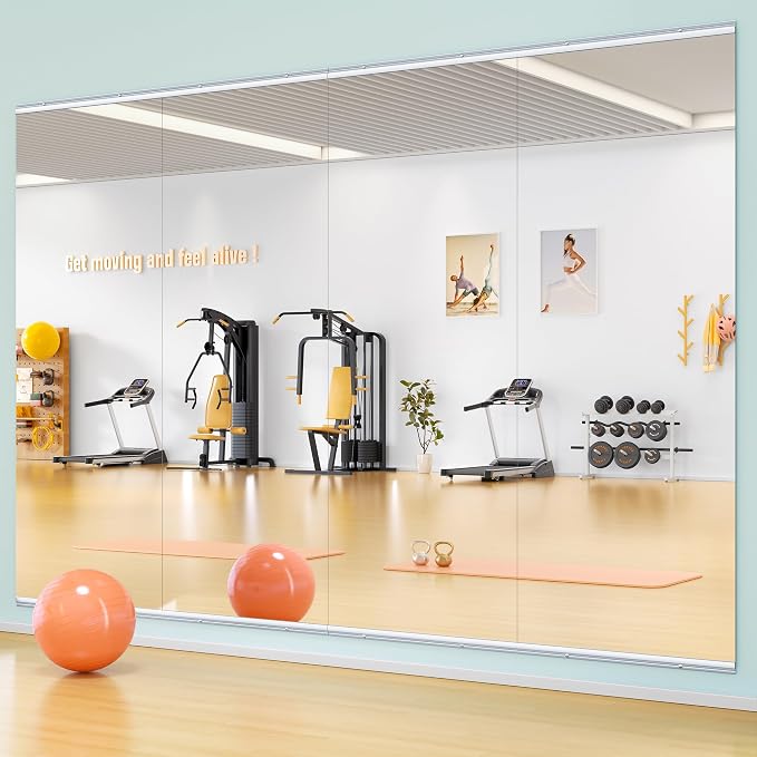 Hasipu Home Gym Mirror 63" L x 28" W - 1PC Large Full Body Mirror for Yoga, Fitness, Garage, Dance Studio, Wall-Mounted, 0.16in Tempered Glass Frameless