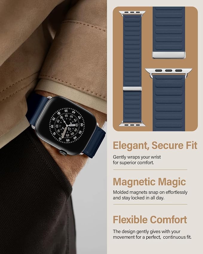 Magnetic Link Sport Band Compatible with Apple Watch Bands for Men Women | Patented Solo Loop Band 40mm 38mm 41mm 44mm 45mm 42mm 49mm, Sport Strap for iWatch Series 11 10 9 8 7 6 5 4 3 2 1 Ultra SE