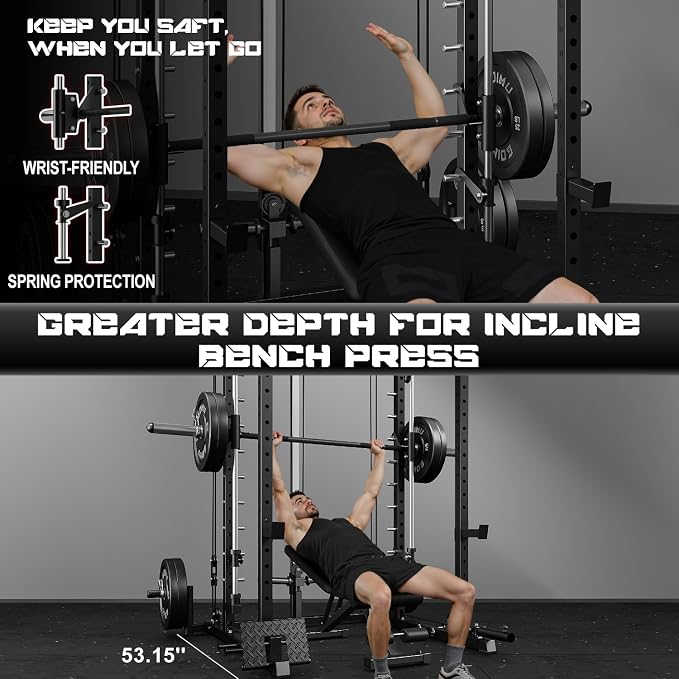 S1-V4 Smith Machine, 2000LBS Power Cage with Cable Crossover System, All-in-One Squat Rack with Smith Bar, Strength Training Equipment for Home Gym