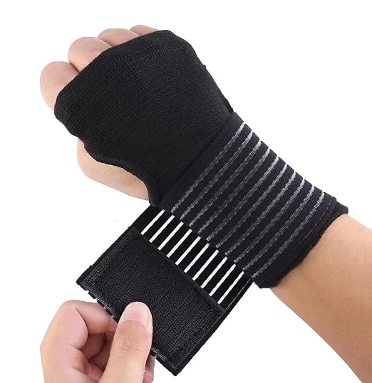 Palm Brace Wrist Support Sleeves (1 Pair), Everyday Use Wrist Brace, Compression Carpal Tunnel for Wrist Pain Relief, Fitness Gloves, Sports Glove, Wrist Brace for Men and Women (Black with straps)