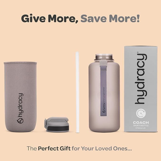 Hydracy 2L Large Water Bottle, Shatterproof, BPA Free Tritan Plastic, Leakproof, Zero Condensation, With Detachable Carry Strap, Spillproof Lid, Convenient Silicon Spout, Ideal for Gym, Yoga | Leakproof,BPA Free,No Sweat Neoprene Sleeve,Carry Strap,Dai...