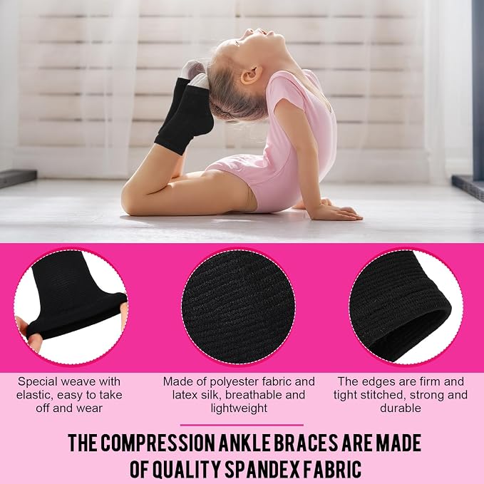 Tarpop 2 Pairs Kids Ankle Brace Set Foot Support Stabilizer Wraps Protector Guard Knitted Ankle Sleeve Sock Support Compression Socks for Injury Prevention(Pink,Black,Medium)
