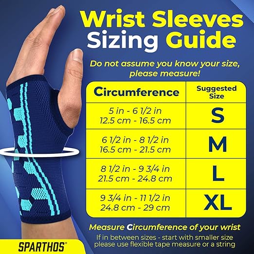 Sparthos Wrist Compression Sleeves (Pair), Carpal Tunnel Brace - Blue-MD
