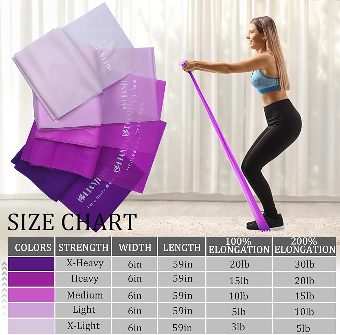 Resistance Bands for Working Out, Physical Therapy, Exercise, Pilates, Yoga | Latex-Free Stretch Bands for Women or Men, Elastic Exercise Bands Set for Stretching, fitness, Rehab, Workout, Gym and Home