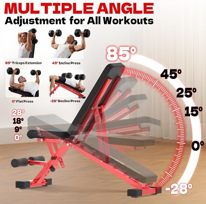 FitinOne Adjustable Weight Bench, 800LBS Foldable Workout Bench for Home Gym, Incline Decline Flat Bench Press with Quick Folding & Fast Adjustment