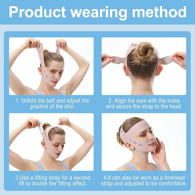 Upgrade V Line Face Lifting Mask, Chin Strap for Sleeping, V Line Lifting Mask Face Slimming Strap, Double Chin Reducer Eliminator for Women, Jaw Exerciser, Firming Prevent Sagging (21-27in, Pink)