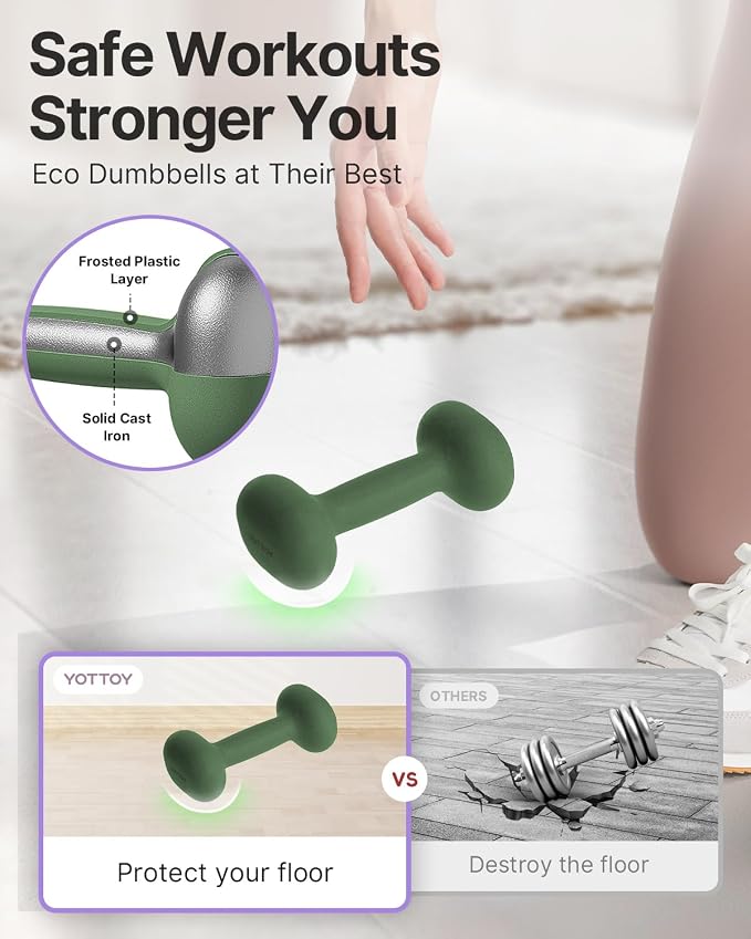 YOTTOY Dumbbell Set of 2,2-15 Pound Hand Weights for Women, Non-Slip Hand Weights for Home Gym, Strength Training, and Full-Body Workouts