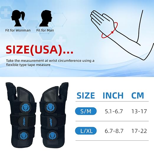 JUPITER Carpal Tunnel Wrist Brace with Thumb Support, Day & Night Thumb Spica Splint for Right Hand, Ideal for De Quervains Tenosynovitis, Tendonitis & Typing Pain Relief - Small/Medium, Blue for Men & Women