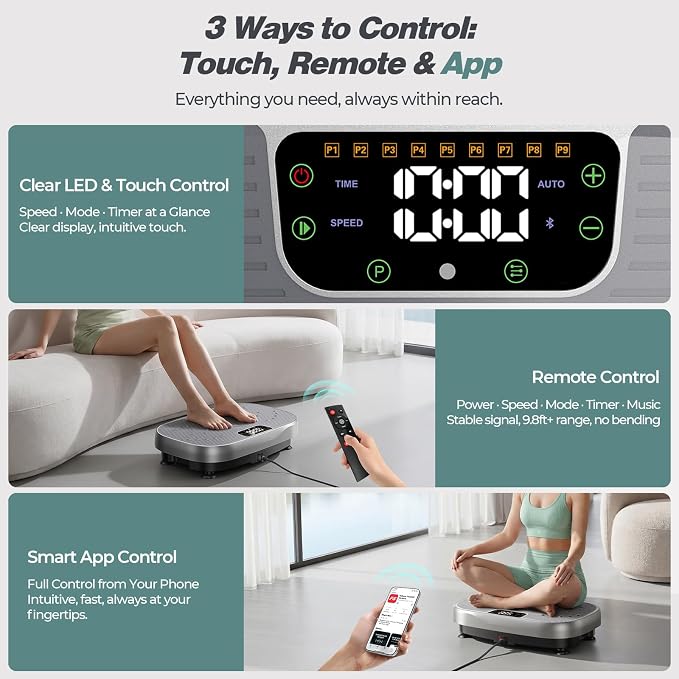 Vibration Plate Exercise Machine with Smart APP, 199 Levels Whole Body Vibrating Platform with 68 Video Courses, Lymphatic Drainage Weight Loss Shaker Plate, with Bluetooth, Remote, 5 Resistance Bands