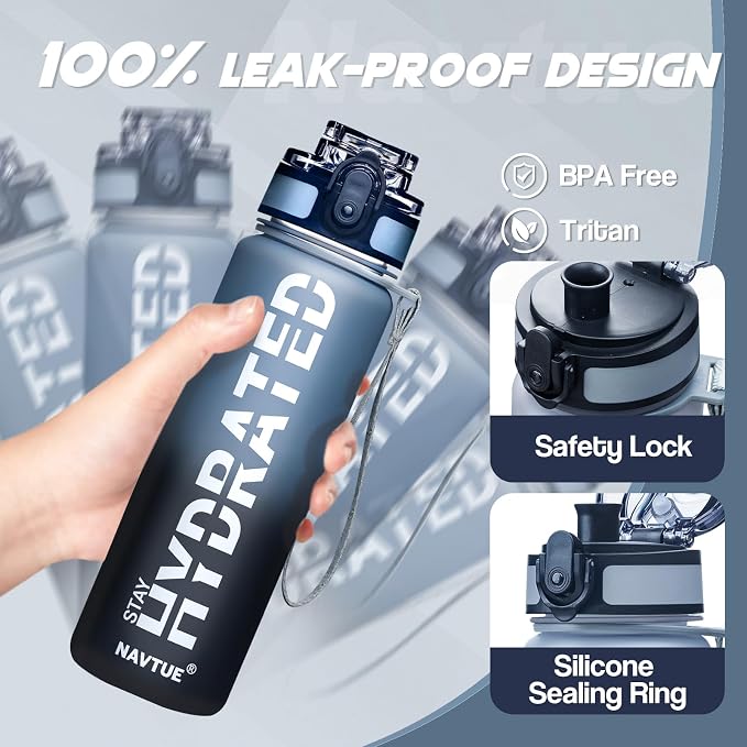 Water Bottle 16.9 oz Motivational Time Marker Tritan Bottle | BPA-free Tritan water bottle with time marker leakproof Lightweight portable Easy Clean Brush for Gym, Travel, School, Office