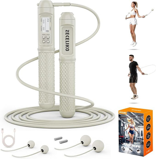 Cordless Weighted Jump Ropes for Home Gym and HIIT Workouts | Jump Rope with LED Display and Jump Counter, Adjustable Steel Wire for Fitness, Tracks Jumps, Calories & Time, for Men, Women