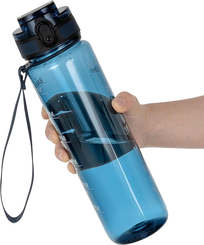 OLDLEY Water Bottle, 32oz Motivational Sports Water Bottle with Time Marker - Times to Drink - Tritan, BPA Free, Wide Mouth Leakproof,Midnight Blue