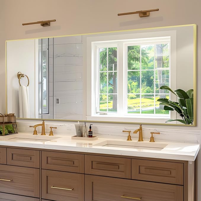 Large Full Length Mirror, 76"x34" Oversized Floor Mirror, Gold | Free Standing, Leaning Wall, Hanging, Full Body, for Bedroom Living Room Gym, Tempered Glass, Rectangular