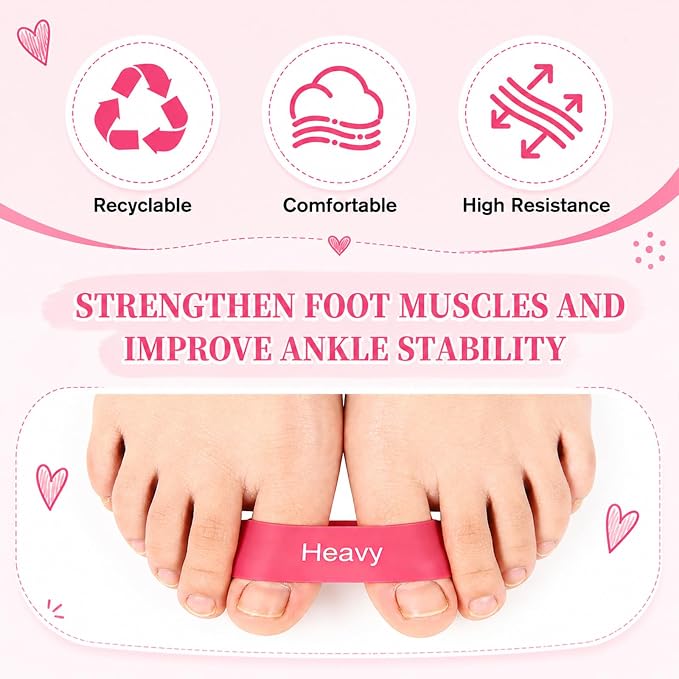 JJUNW 5 Pcs Toe Resistance Bands for Bunions, Toe Stretcher Separator Set | Loop Bands for Bunion Relief Foot Strengthening Toes Mobility Training Hallux Valgus Correction