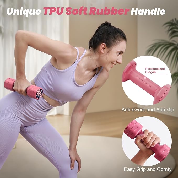 Zempox Hand Weights for Women at Home 2-5 lb Light Adjustable Dumbbells Set | Adjustable 2-5 lb(A Pair 4lb 6lb 8lb 10lb), 4-in-1 Design, TPU Soft Grip, Quick Weight Change, Compact for Home, Gym, Office