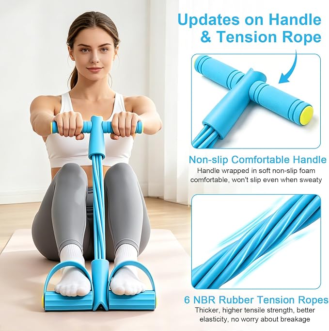 Pedal Resistance Band with Handle, 6-Tubes Tesistance Bands with Handles, Natural Rubber Foot Pedal Resistance Band, Multifunctional Exercise Bands for Abdomen, Waist, Leg, Arm