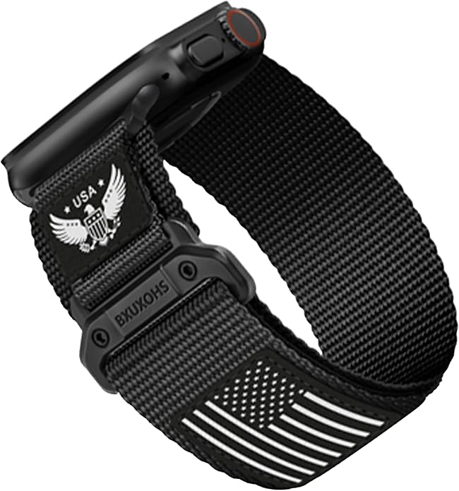 Rugged Nylon- Compatible with Apple Watch Ultra 3/ Ultra 2 Band 49mm Men,Tactical Soft Woven Stars- Stripes Flag Sport Strap for iWatch Bands 46mm 45mm 44mm 42mm Series 11 10 9 8 7 6 5 4 3 2 1 Se
