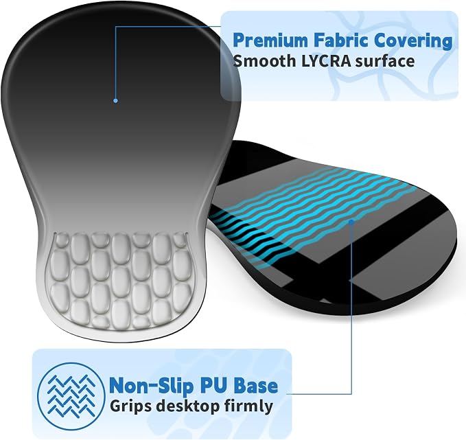 YIWEI Ergonomic Mouse Pad with Wrist Rest for Carpal Tunnel Pain Relief | Memory Foam Wrist Support,Non-Slip Rubber Base, Keyboard Computer Mousepad,Lycra Cloth Surface,Gaming Home Office