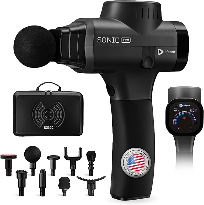 LifePro SonicPro Massage Gun Percussion Muscle Massager with Heat, 9 Heads | 10 Speeds, 3 Modes, 3 Heat Levels, Massager for Back, Trigger Points Muscle Knots Tension, Flexibility & Recovery Support
