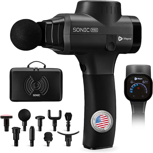 LifePro SonicPro Massage Gun Percussion Muscle Massager with Heat, 9 Heads | 10 Speeds, 3 Modes, 3 Heat Levels, Massager for Back, Trigger Points Muscle Knots Tension, Flexibility & Recovery Support