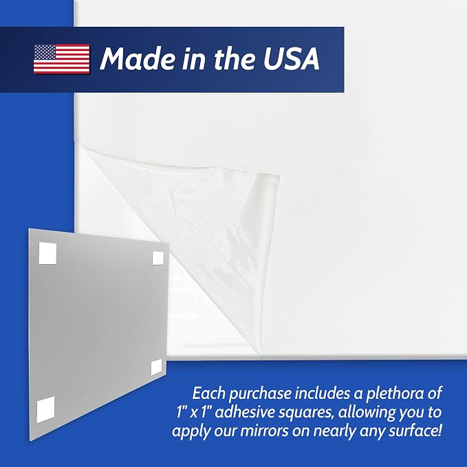 Duco USA-Made Acrylic Mirror Sheet 1/8 Inch Thick 12" x 16" (with Adhesives) - Pack of 8 Silver Frameless Plastic Mirror for Walls, Home Gyms, Bathrooms, & More - Shatter-Proof Mirrored Plexiglass