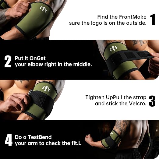 MANUEKLEAR Adjustable Compression Elbow Wraps for Weightlifting(1 Pair), Elbow Sleeves Weightlifting Men with Compression Band, 5mm Neoprene Elbow Strap for Weight Lifting and Bench Press