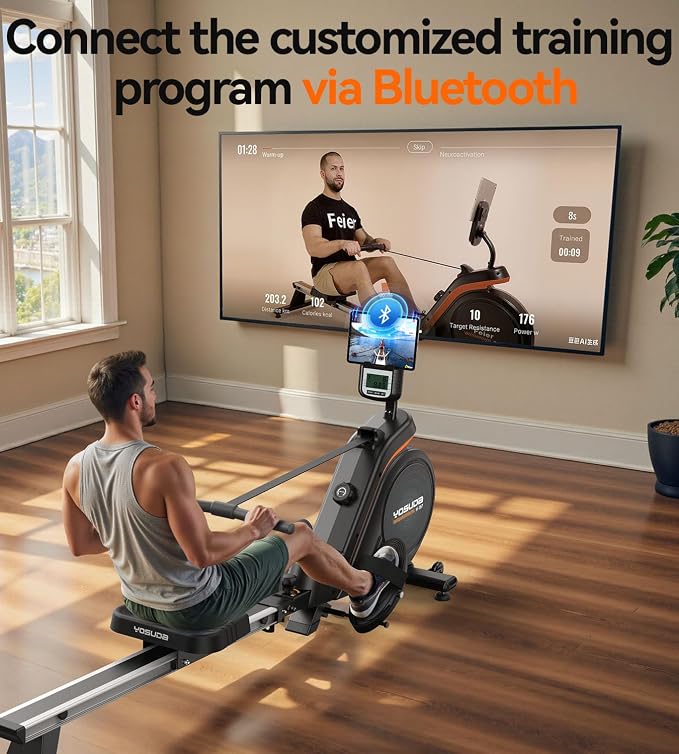YOSUDA Rowing Machine for Home, Magnetic Rower Machine for Beginners to Athletes, Use with Resistance Adjustment Function, Bluetooth, App Supported, LCD Monitor, and Comfortable Seat Cushion