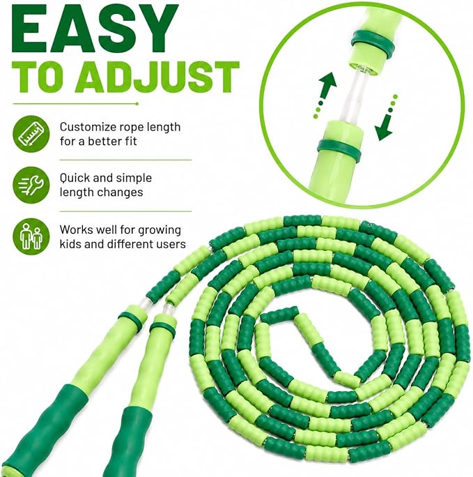 Jump Rope for Kids, Beaded Jumping Rope for 8-12, 9Ft Adjustable Skipping Rope with Soft Beaded, Tangle-Free Jumprope for Girls Boys, Students Outdoor Fitness Exercise