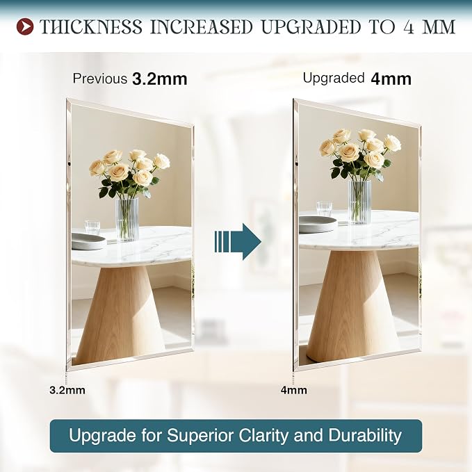 Frameless Bathroom Mirror 30"x48", Beveled Bathroom Mirror | 4mm Tempered Glass Shatterproof Wall Mount Mirrors for Bathroom Bedroom Entryway Vanity, Hangs Horizontally or Vertically