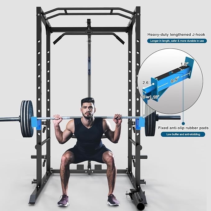 ULTRA FUEGO Power Cage, Multi-Functional Power Rack with J-Hooks, Dip Handles, Landmine Attachment and Optional Cable Pulley System for Home Gym