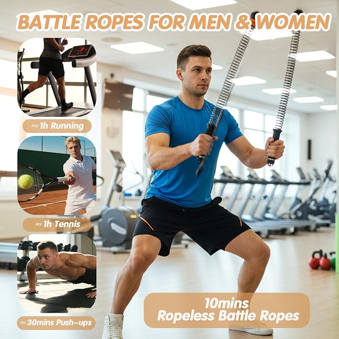 Portable Ropeless Battle Ropes | Adjustable Weights Cordless Battle Ropes for, Workout Ropes for HIIT, No-Jump Training & Full-Body Exercise for Men & Women