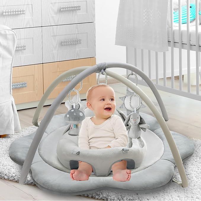 suihuooo 3-in-1 Baby Play Mat, Baby Seats for Infants for Sitting Up, Tummy Time Mat with 5 Detachable Toys, Baby Activity Gym & Playmats for Babies 0-6 6-12 Months, Newborn Shower Gifts