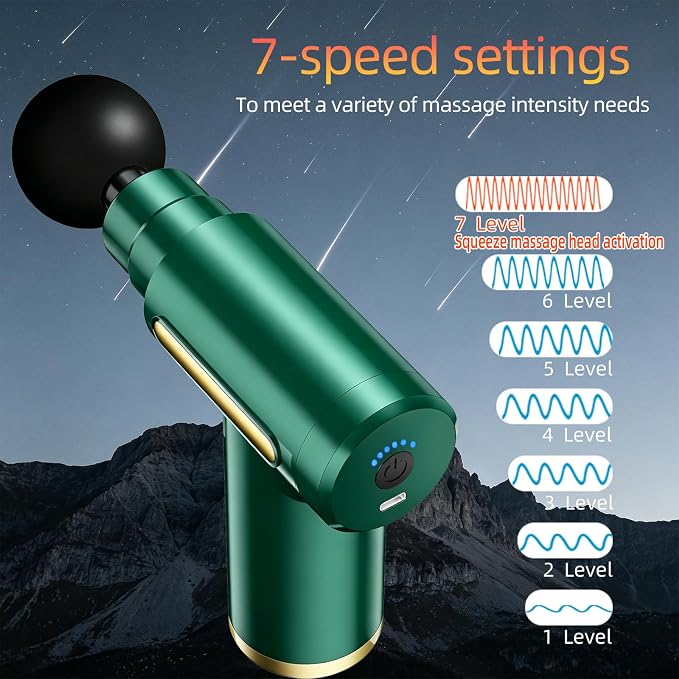 Massage Gun, Electric Massager, Suitable for Whole Body to Relieve Fatigue, Replaceable Massage Head Impact Massager, The Best Choice for Gift Giving (Green-720)