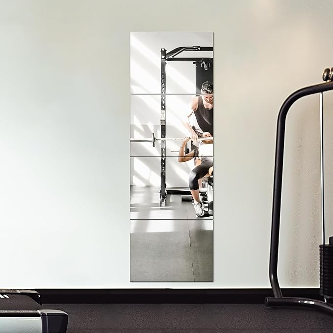 Delma Wall Mirror Full Length, Glass, 16x12'' - 4PCS | Mirror Tiles, Full Body Mirrors for Home Gym, Over The Door, Entryway, Living Room, Bedroom
