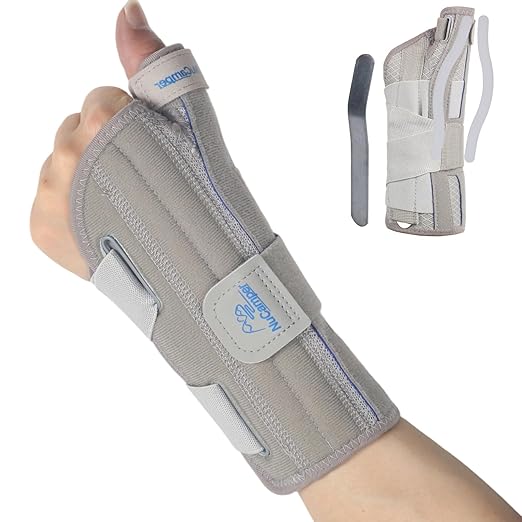 Carpal Tunnel Wrist Brace with Thumb Support, Thumb Brace Spica Splint for De Quervains Tenosynovitis, Tendonitis, Trigger Thumb Splint Wrist Support for Men Women - Left Hand,Gray,S/M