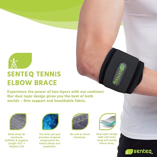 Black Tennis Elbow Brace: Arm Band for Tennis Elbow, Golfer Elbow and Forearm Support, Neoprene Wraps and Strap, Braces for Men and Women