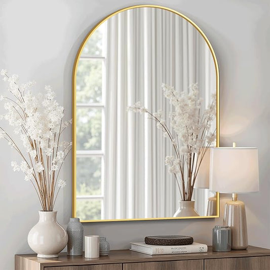 Arched Bathroom Mirror for Wall, 30" x 20" Metal Frame Vanity Mirror, Gold | Aluminium Alloy Frame, HD Shatterproof Glass, for Bathroom Over Sink , Entryway, Bedroom, Living Room