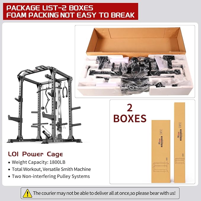 Power Cage Multi-Function Power Rack with Cable Crossover System,1500 LBS Capacity Squat Rack with Weight Bench,for Home Gym