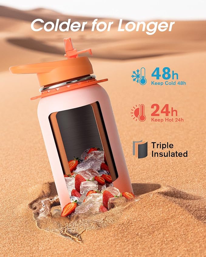 Coolflask 40 oz Water Bottle Insulated Stainless Steel with Strap | Metal Water Flask with Straw & Spout Lids, Triple-Wall, Cold 48+h, Dishwasher Safe, Leakproof, BPA-Free, for Gym & Hiking
