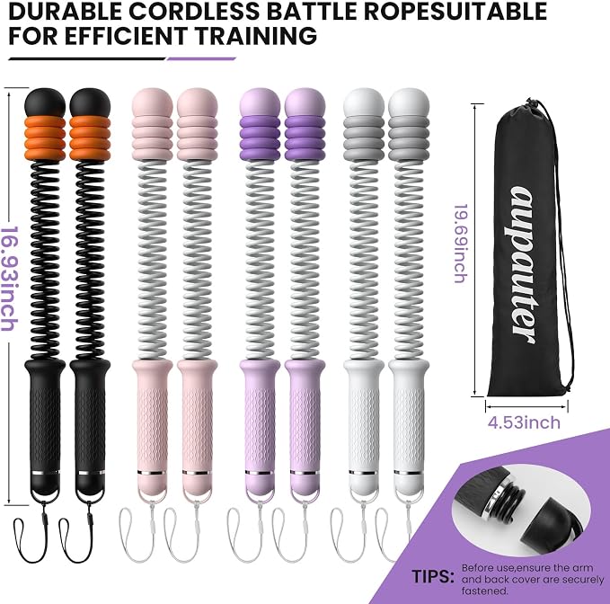 2 Pcs Weighted Cordless Battle Ropes, Portable Ropeless Exercise Rope with Non-Slip Handle, Low-Noise Adjustable Resistance for Home Gym, HIIT & Low-Impact Cardio Strength Training (Purple)