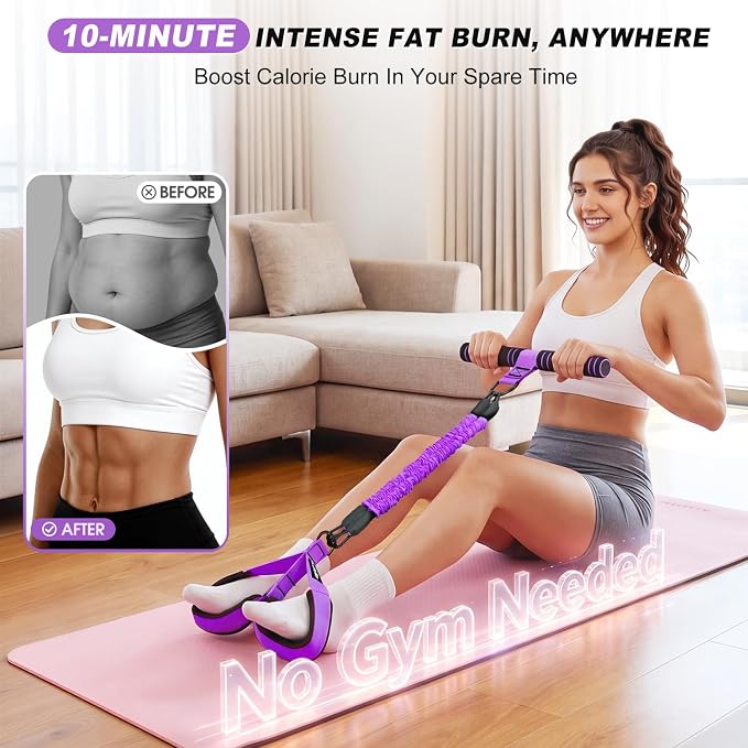WOQQW Multifunction Pedal Resistance Band with Handle, Upgraded 3 Tube Adjustable Foot Resistance Bands for Core, Arm, Legs, Body Puller Trainer - Sit Up Exercise Equipment for Women Men