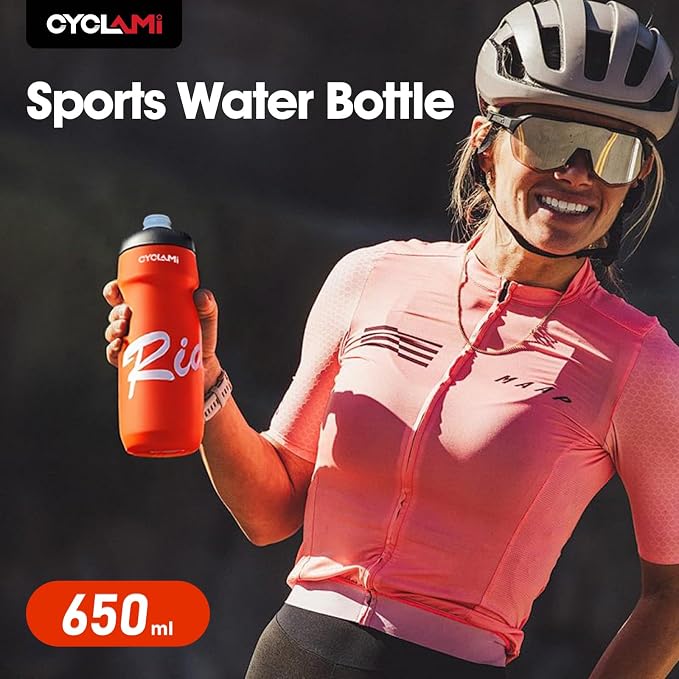 Bike Water Bottle 22oz/650ml Cycling Squeeze Water Bottle BPA Free Leakproof Easy-Squeeze Sports Bottles for Bicycle Gym Camping Hiking Vitality Orange