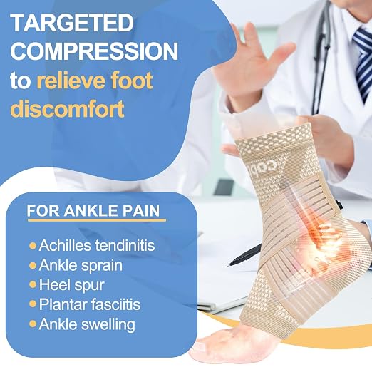 LISEPWU Copper Ankle Brace for Men & Women, Adjustable Compression Bandage | Ankle Compression Sleeve, for Foot Pain, Plantar Fasciitis, Sprained, Achilles Tendonitis, Sports Protection(Skin Tone M)