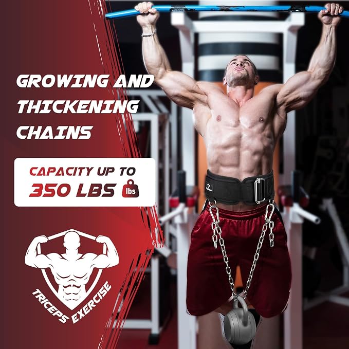 3-in-1 Weighted Pull Up Belt, Weight Lifting Dip Belt with 40.6 IN Chain & Self Locking, Weighted Gym Belt for Pull Up, Squat, Powerlifting & Deadlift, Capacity Up to 350 LBS