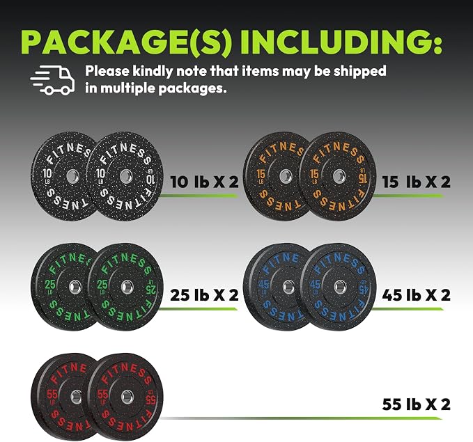 HANDBODE 2-Inch High-Bounce Bumper Plates, Olympic Weight Set, 10-650 lb | Barbell Weight Plates Set for Home Gym, Colored Weights Rubber Strength Training Plate for Weight Lifting