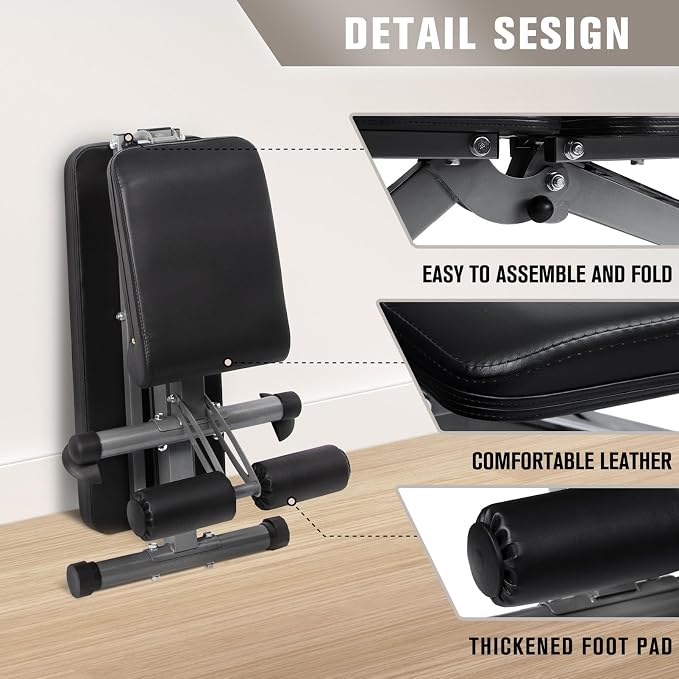 RitFit Adjustable/Foldable Utility Weight Bench for Home Gym | Incline Decline Flat, Multi-Position Backrest & Seat, Full Body Strength Training with Heavy Duty Steel Frame, Foldable