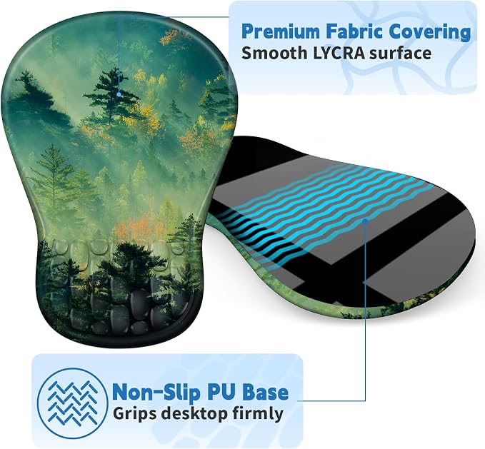 YIWEI Ergonomic Mouse Pad with Wrist Rest for Carpal Tunnel Pain Relief | Memory Foam Wrist Support,Non-Slip Rubber Base, Keyboard Computer Mousepad,Lycra Cloth Surface,Gaming Home Office