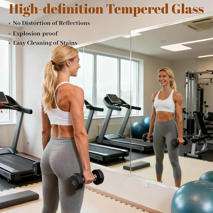 VooBang Home Gym Mirror 2 PCS 30"×55", Frameless Wall Mirror Full Length | Shatterproof Tempered Glass Large Body Mirror Hanging for Dancing Studio, Exercise, Fineness, Yoga