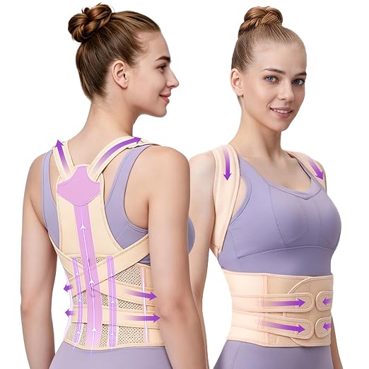 Posture Corrector for Women & Men, Adjustable Full Back Brace Support | Breathable Shoulder Straightener, Upper and Lower Back Pain Relief, Scoliosis & Hunchback Correction, Under Clothes