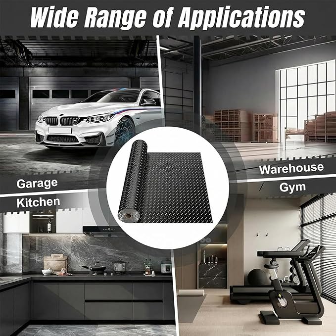 LITA Garage Floor Mat, PVC Flooring Mat Thickened Garage Mats, Heavy Duty Parking Mat Waterproof Nonslip Floor Cover Protector for Car, Trailer, SUV, Basement, Gym (Black) (5 Feet x 77 Feet)
